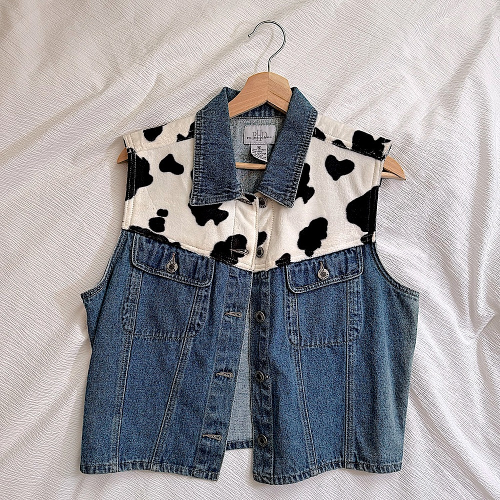 Vintage Cow Print Denim Vest